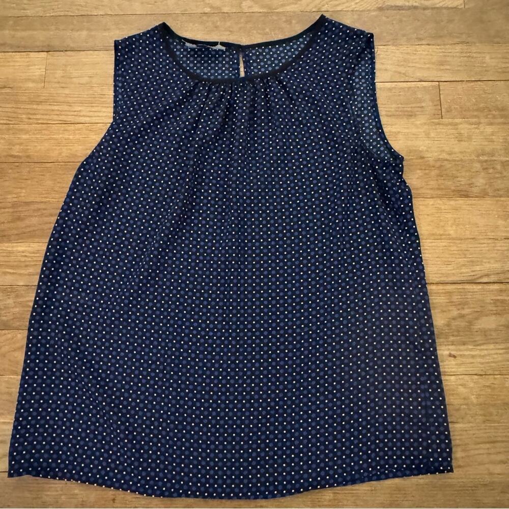 Jones New York blue black white polkadot sleeveless tank top blouse size 10  b15